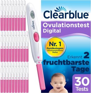 Clearblue Digital Ovulationstest-Packung mit Babybild.